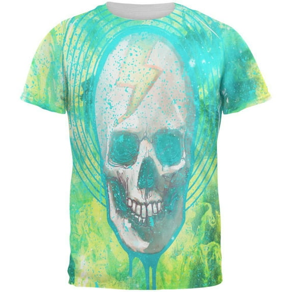 Halloween Lightning Bolt Skull Distressed Plasma All Over Mens T Shirt Multi X-LG