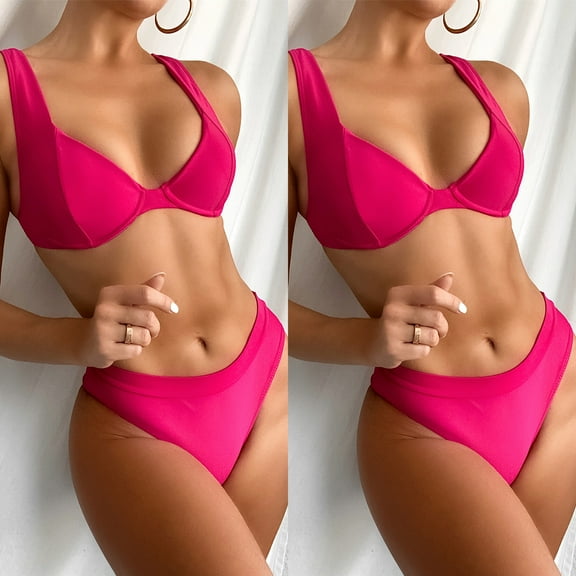CALAFEBILA Women Bikini 2025 Skinny Padded Solid With Steel Bra Surfing Summer Show Waist Halter Mother's Day Split Asia Swimwear for Ladies