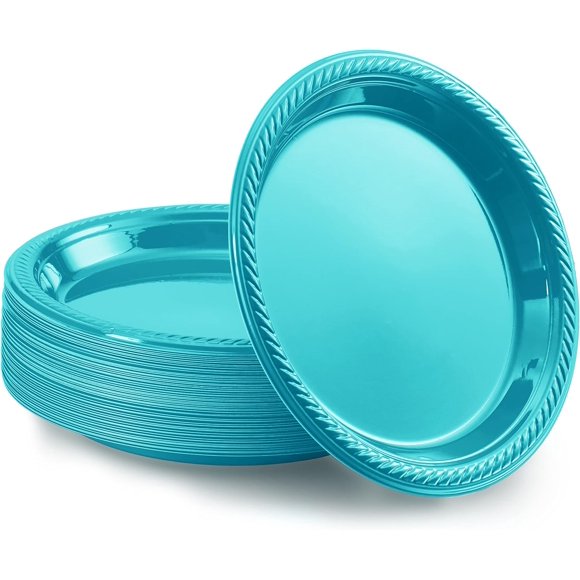 Disposable Plastic Plates Blue, 7 Inches Plastic Dessert Plates, Strong and Sturdy Disposable Plates for Party, Dinner, Holiday, Picnic, or Travel Party Plates, Pack of 50 - by Amcrate