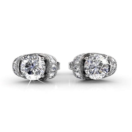 Cate & Chloe Astrid 18k White Gold Plated Stud Earrings with Swarovski Crystals Gift for Women