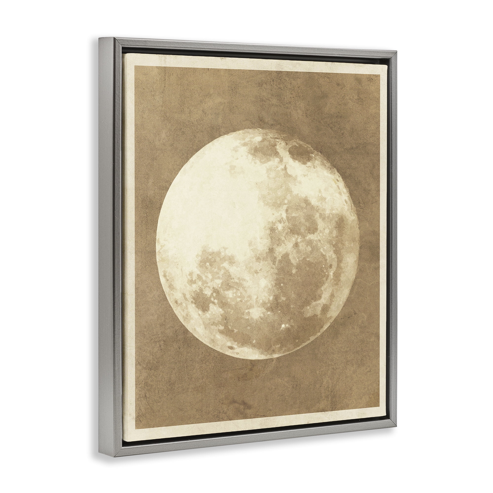 Stupell Industries Rustic Neutral Moon Astrology & Stars Painting Gray Floater Framed Canvas Art Print Wall Art, 25 x 31