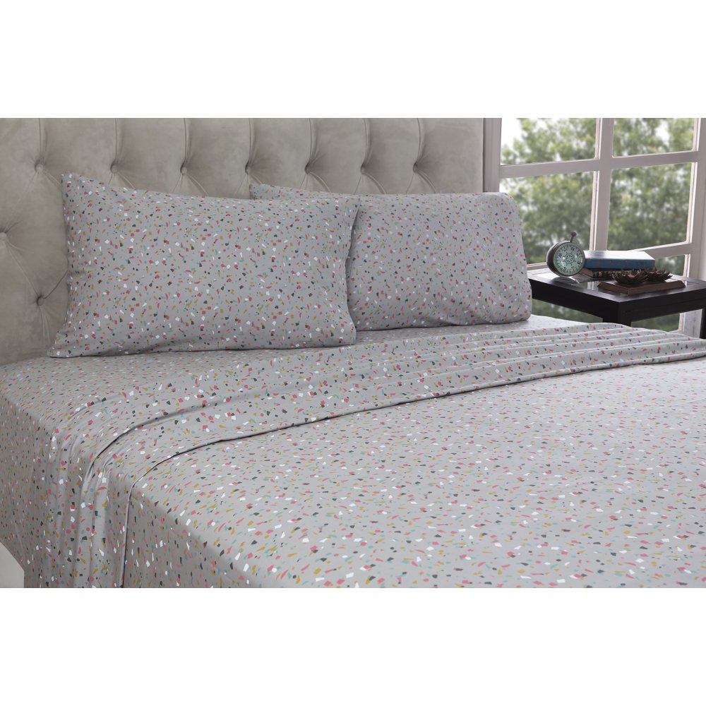 Mainstays 100 Cotton Percale Printed Sheet Set, Abstract Geometric, Queen