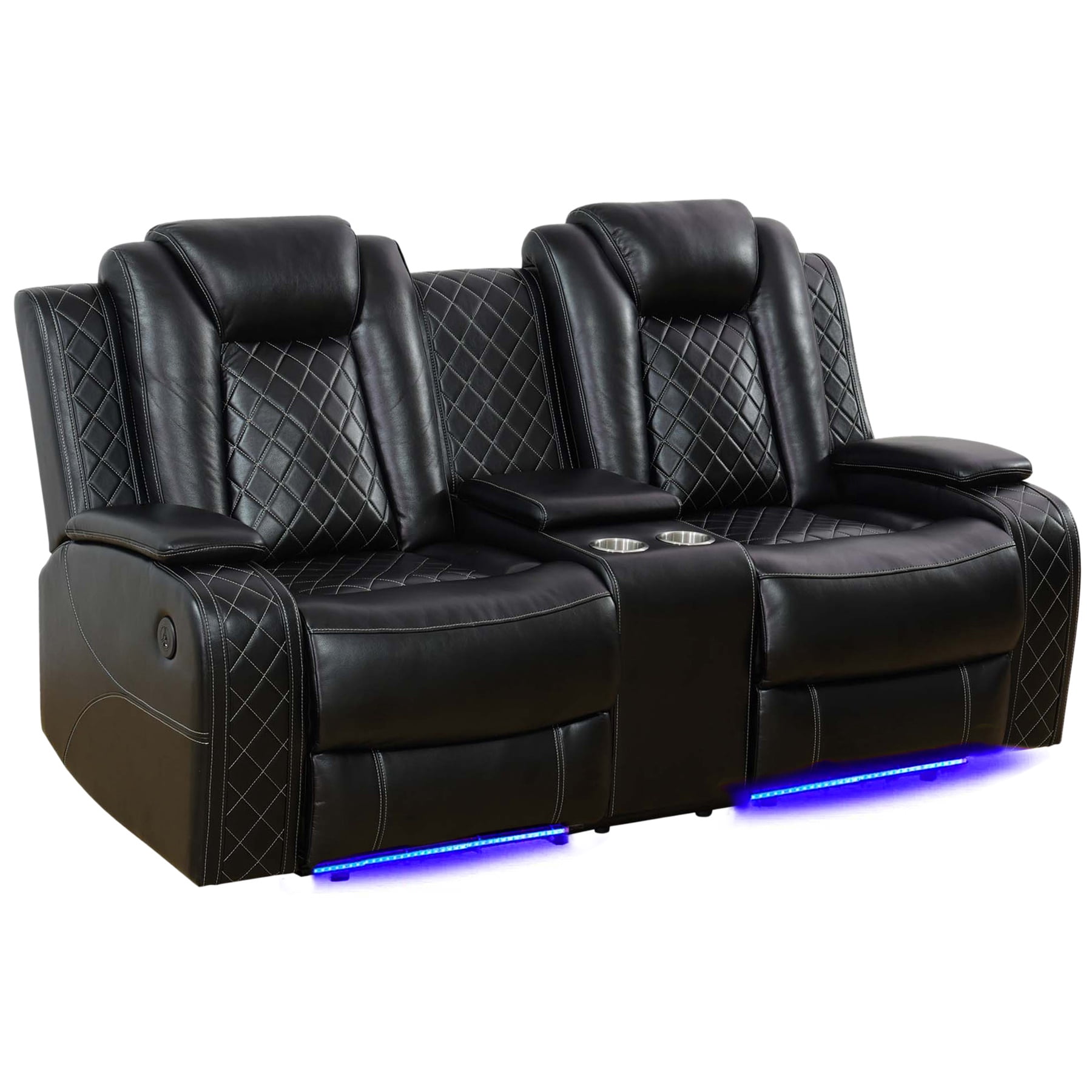 Gewnee Power Loveseat Recliner Chair with 2-Seaters,Home Theater Seating with USB Ports,LED Lights,Hidden Storage and Cup Holders,Black