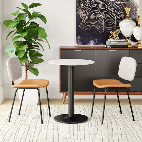 Alto Bistro Table White & Black Dining Table, Modern Style, Painted MDF round shape tabletop, Steel, Indoor Dining