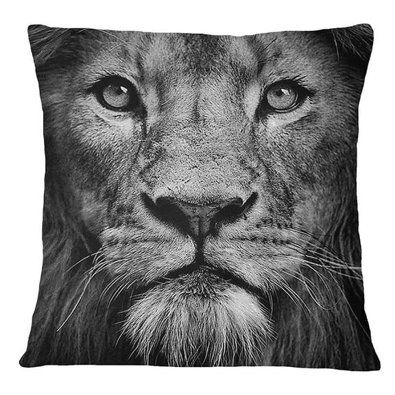 S4Sassy Lion Face Digital Print Decorative Black Square Cushion Cover Pillow Case -14 x 14 Inches