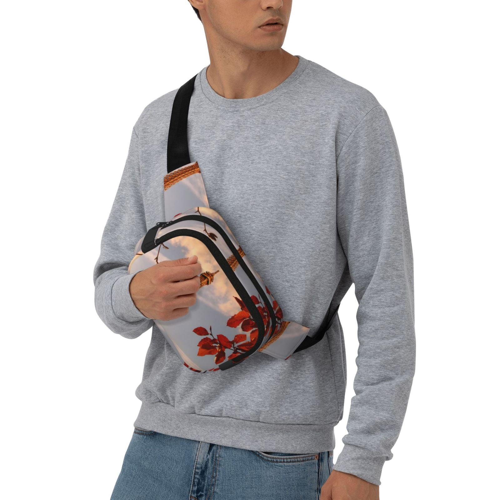 Picia Eiffel Tower Print Square Double-Layer Waist Bag Mini Adjustable Waist Belt Bag Exercise Running Travel Hiking