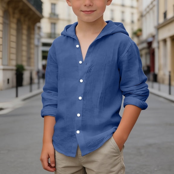 EliteGoogv Boys T Shirts Crew Neck Long Sleeve Solid Color T Shirts For Boys Lightweight Vacation Tee Tops Casual Summer Fall Tees Blue 14-15 Years