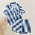thumbnail image 5 of WAYUTE Womens Sets 2 Piece Outfits Short Sleeve Stpried V Neck Button Down Shirts and Shorts Set Comfortable Home Outfit Loungewear Sets, 5 of 7
