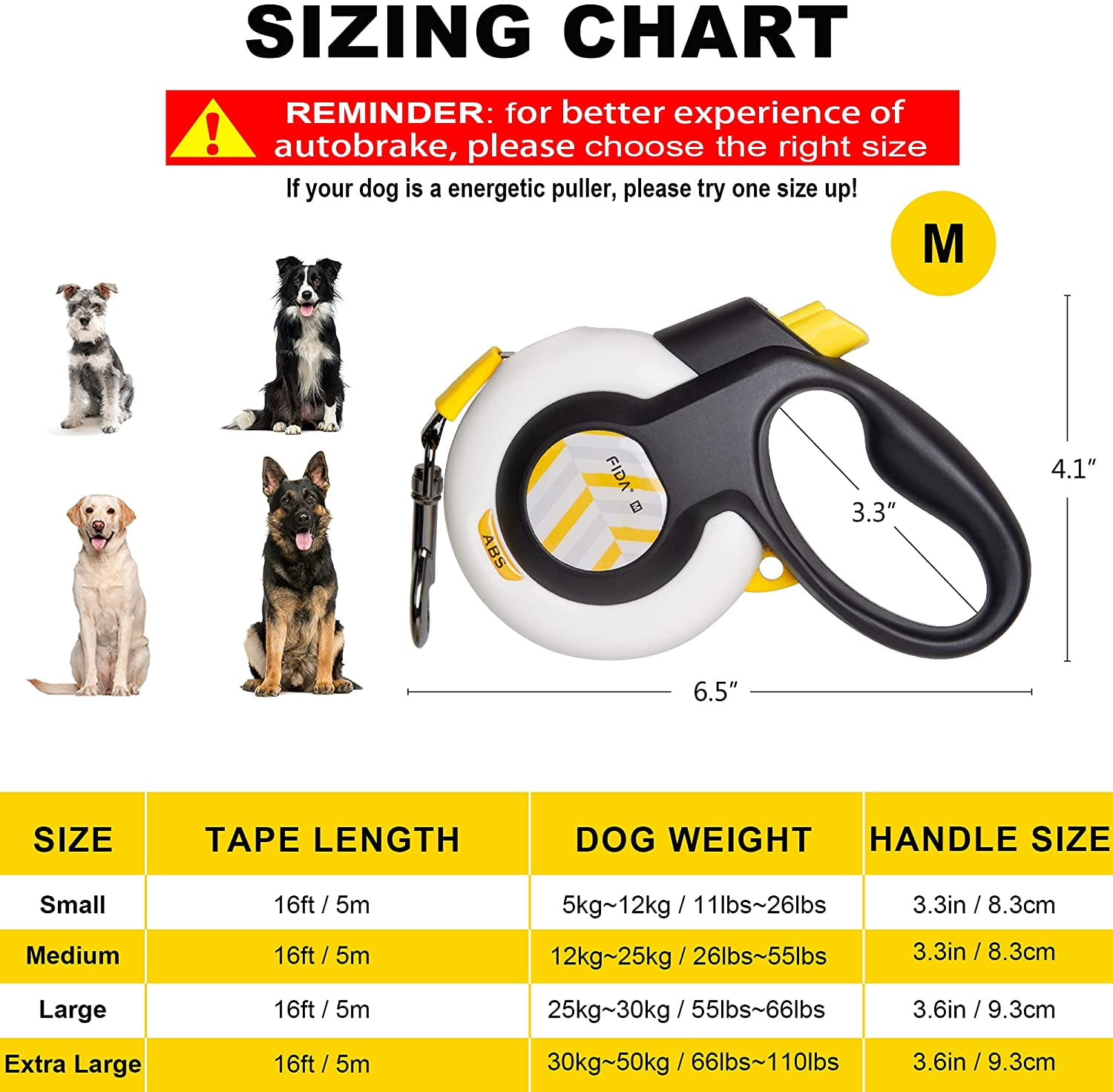 FIDA AutoBrake Retractable Dog Leash. Advanced Patented Design for Dog Pulling, 16 ft Heavy Duty No Pull Pet Walking Leash for Small Breeds. 360 Tangle Free, Soft Grip, Small Size