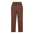 thumbnail image 6 of Lenpel Women's Cotton Linen Pants Lightweight Elastic High Waisted Drawstring Ankle Length Trousers Casual Loose Beach Pants, 6 of 6