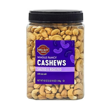 Wellsley Farms Whole Fancy Roasted Salted Cashews, 42 oz.