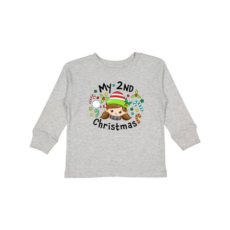 

Inktastic My 2nd Christmas Elf Girl with Candy Canes Boys or Girls Long Sleeve Toddler T-Shirt