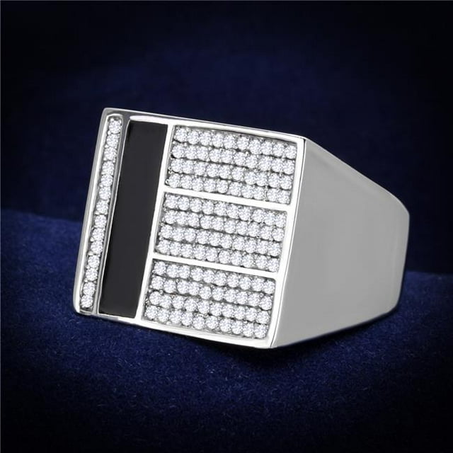 Men Rhodium 925 Sterling Silver Ring with AAA Grade CZ in Clear - Size 10