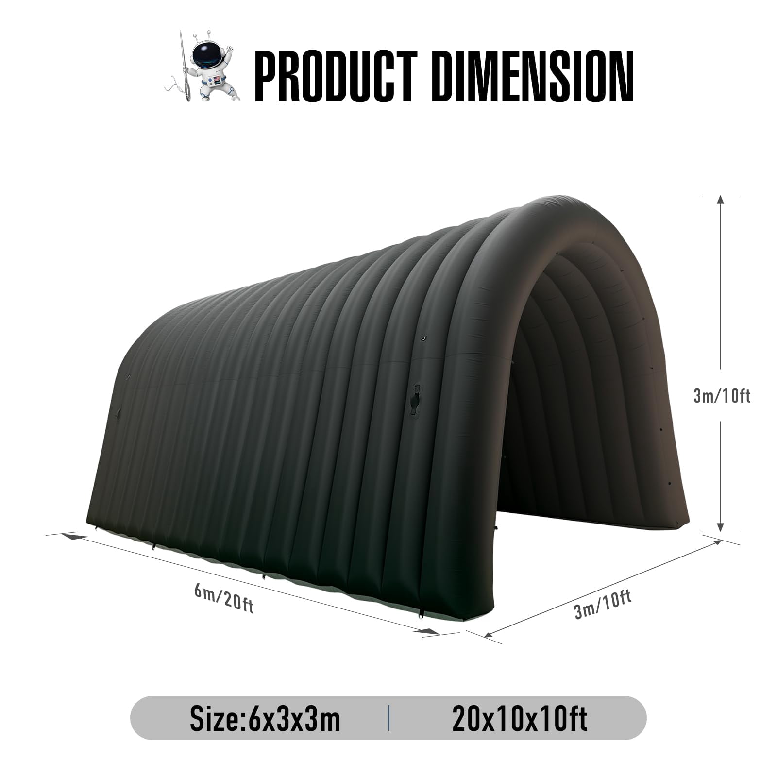 Inflatable Sports Tunnel Entrance with Blower Inflatable Tunnel Tent for Business Advertising Event Exhibition 20X10x10Ft Black