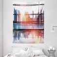 thumbnail image 1 of Office Tapestry, Modern City View with Skyscrapers Vibrant Sunset River Empty Place Art, Wall Hanging for Bedroom Living Room Dorm Decor, 60W X 80L Inches, Black White and Orange, by Ambesonne, 1 of 2