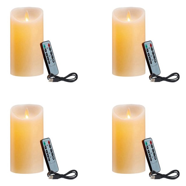 4 velas LED, velas parpadeantes sin llama, velas recargables, velas de cera real con control remoto, 10 cm A