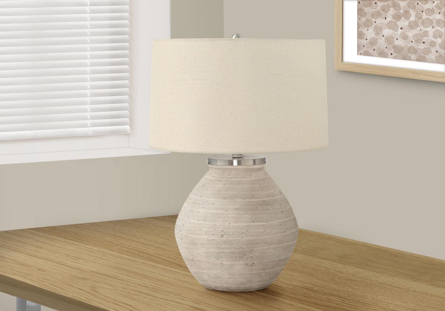 Monarch Specialties Lighting, 25"h, Table Lamp, Cream Concrete, Beige Shade, Contemporary