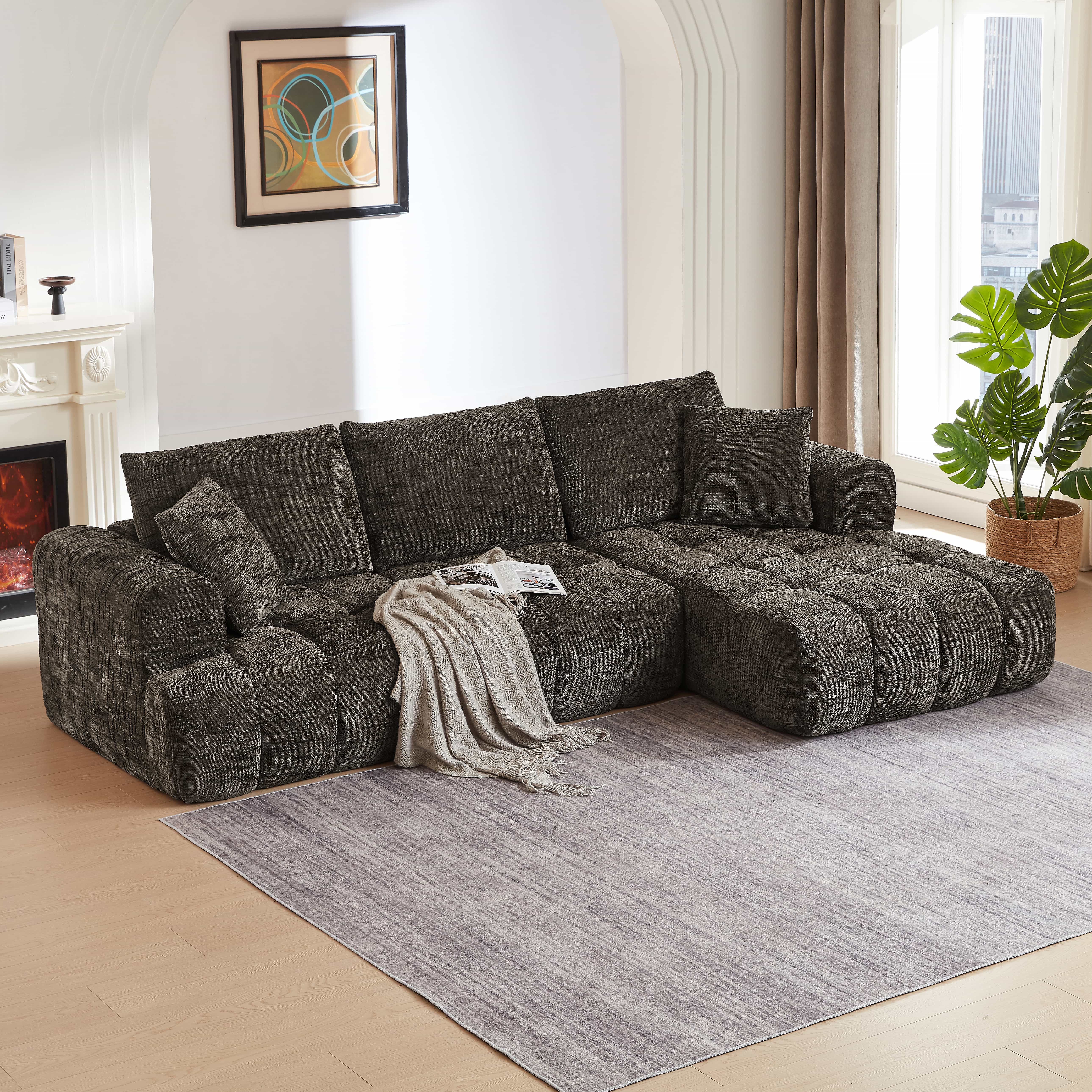MAYEERTY Chenille L-Shape Oversized Sectional Sofa, Minimalist & Luxury for Apartment, 108×63" Brown