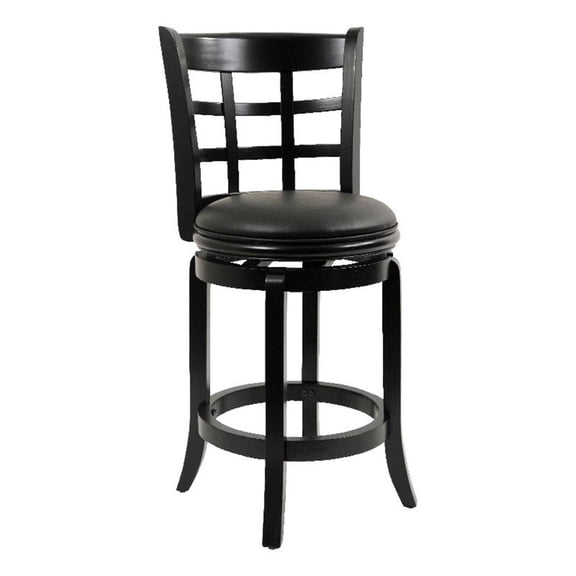 Benjara Sabi 24" Swivel Counter Stool- Solid Wood- Faux Leather- Brown- Black