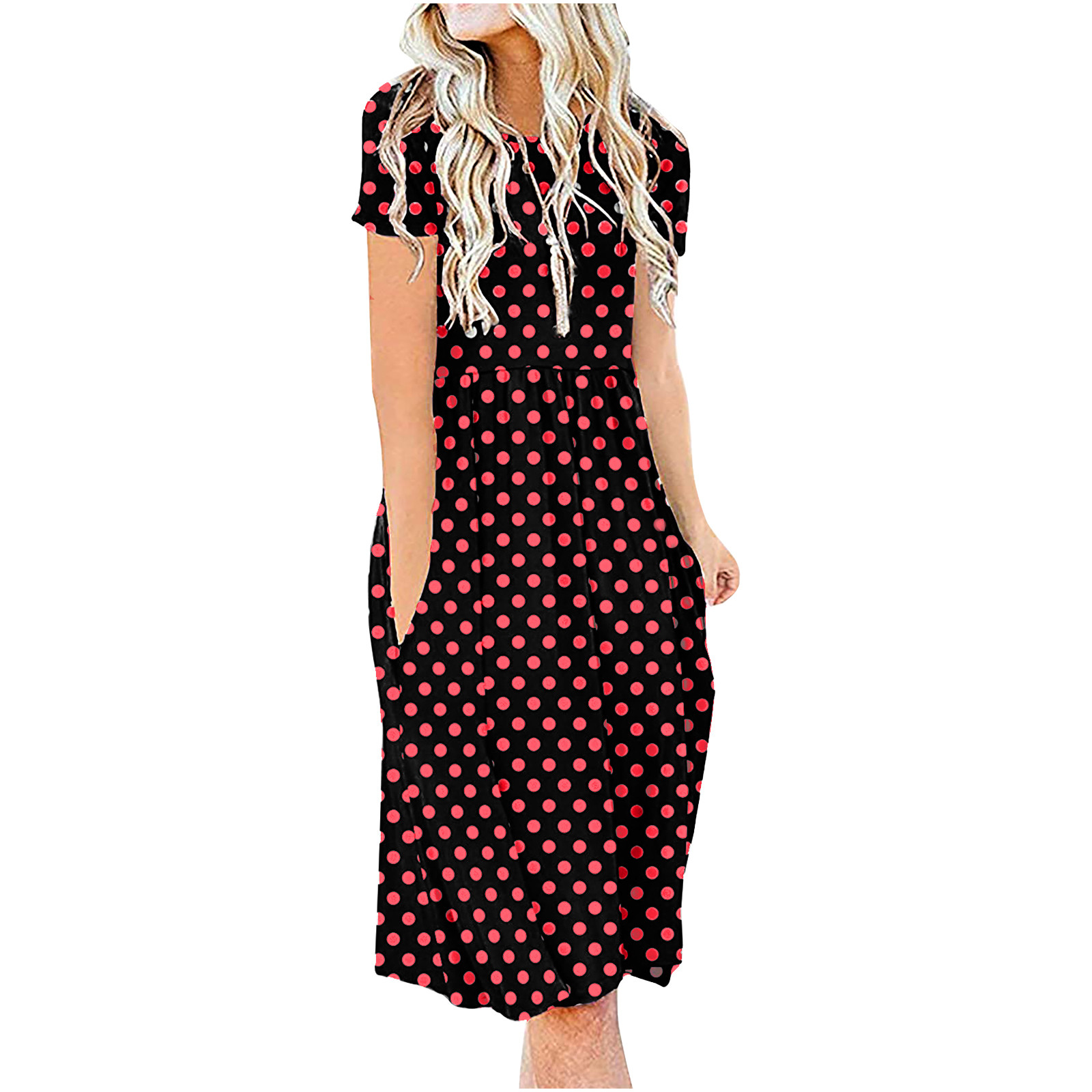 Dresses for Womens Polka Dots Midi Dress Fashion Casual Short Sleeve