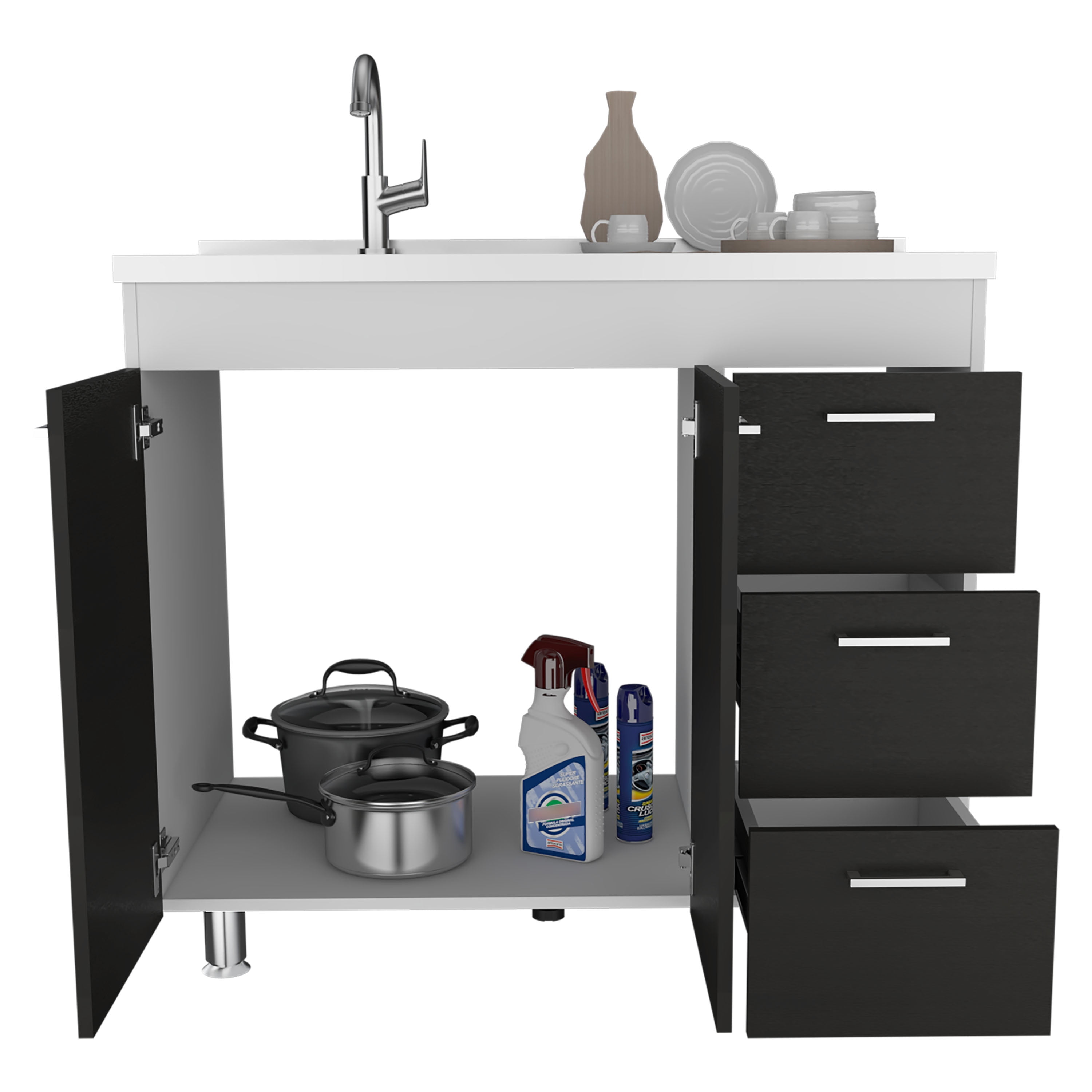 Rainlex 39" Freestanding Utility Sink Cabinet with Stainless Steel Countertop, Double Utility Basins, Soft-Close Storage Doors