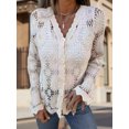 thumbnail image 5 of LMLYSoH Women's Knit Lace Cardigan Fashionable Solid Color Long Sleeve V Neck Button Down Ruffle Sweater, 5 of 9