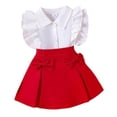thumbnail image 4 of Girls' Solid Color Lace Sleeve Shirt and Bow Short Skirt Casual Two-Piece Set, 4 of 9