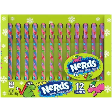 Nerds Holiday Candy Canes, Christmas Stocking Stuffers for Kids, Grape, 5.3 Oz, 12 Count