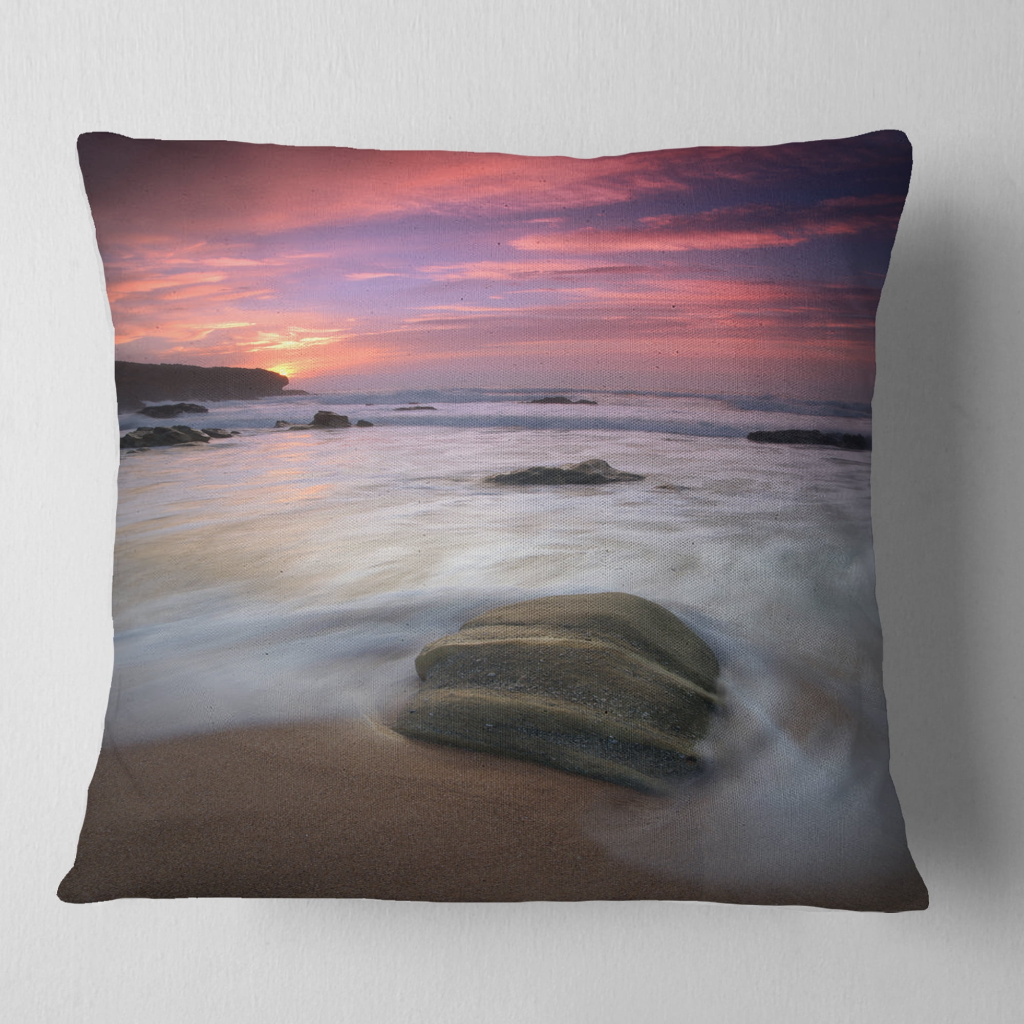Designart Beautiful Guincho Beach in Portugal - Seashore Throw Pillow - 16x16
