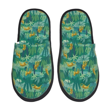 

Yiaed Jungle Leopard Print Unisex House Slippers Slip on Warm Shoes Indoor Outdoor with Anti-slip sole-Large