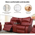 thumbnail image 5 of Bonded Leather Reclining Sofa Set, Loveseat with Storage, Red, Manual Recline, Living Room, 5 of 12