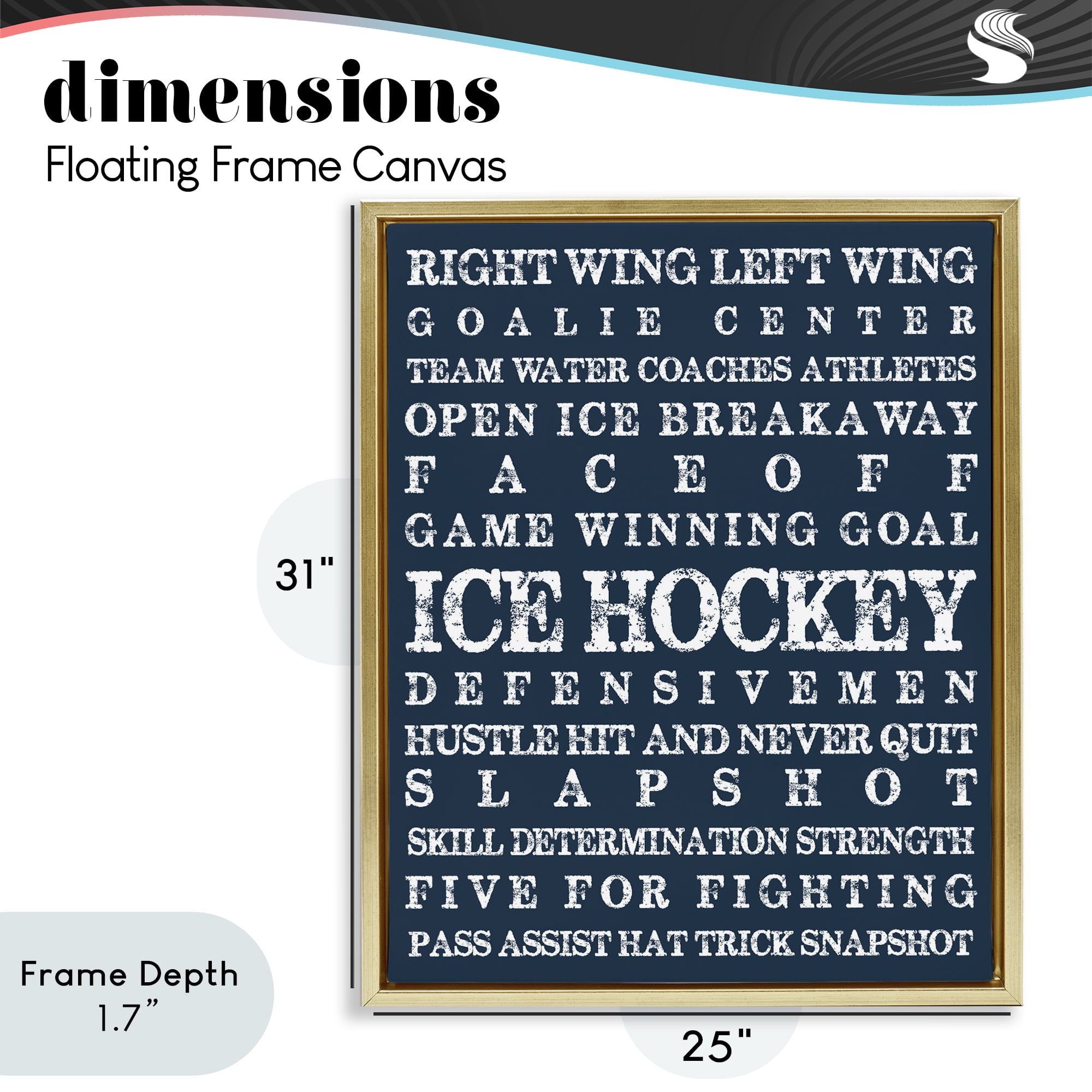 Stupell Industries Ice Hockey Expressions Gold Framed Floater Canvas Wall Art, design by Melody Hogan