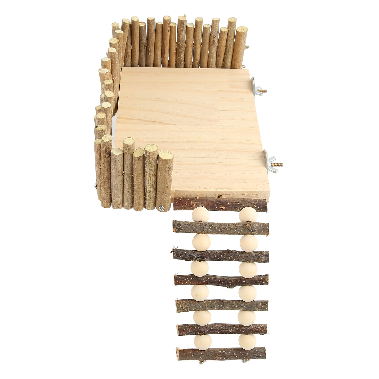 Yajisi Hamster Climbing Platform Wooden Chewing Toy Small Pet Activity Playground with Fence for Sugar Glider Golden Bear Screw Type, 9.45 inches / 24 cm