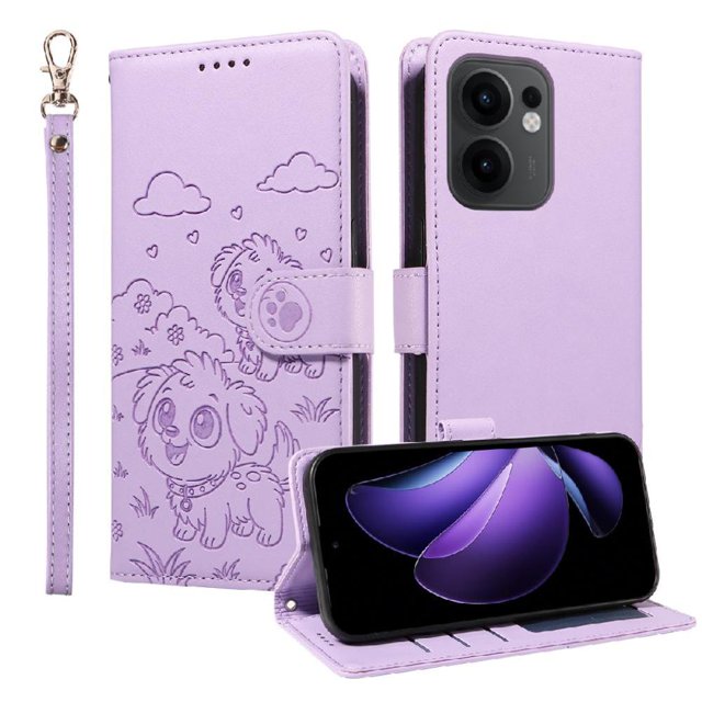 Funda Cartera GANGXUN con Diseño de Perrito en Relieve para OPPO Reno 13F , Protección 360° con Ranuras y Correa Desmontable