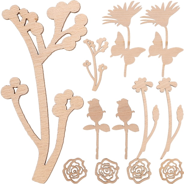 30 piezas de virutas de madera de sicomoro con forma de rosa, adornos de madera para manualidades, decoración de madera hueca, accesorios de bricolaje sin agujero (patrón surtido)
