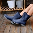 thumbnail image 6 of Women Diamond Quilted Mid Calf Rain Boots, Pull On Low Block Heel Waterproof Shoes For Gardening Commute Rainy Outdoor Wear Blue 6, 6 of 7