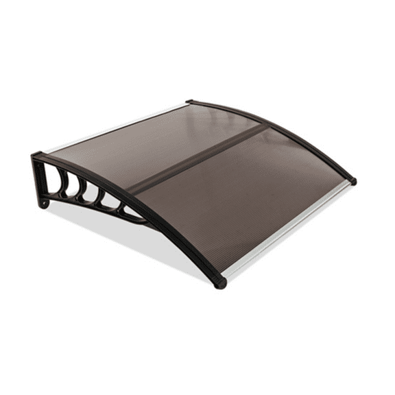 Tcbosik Window Awning Front Door Exterior Canopy, 40" x 38" Polycarbonate Cover, Rain Snow Sunlight Protection Hollow Sheet, Brown & Black Bracket