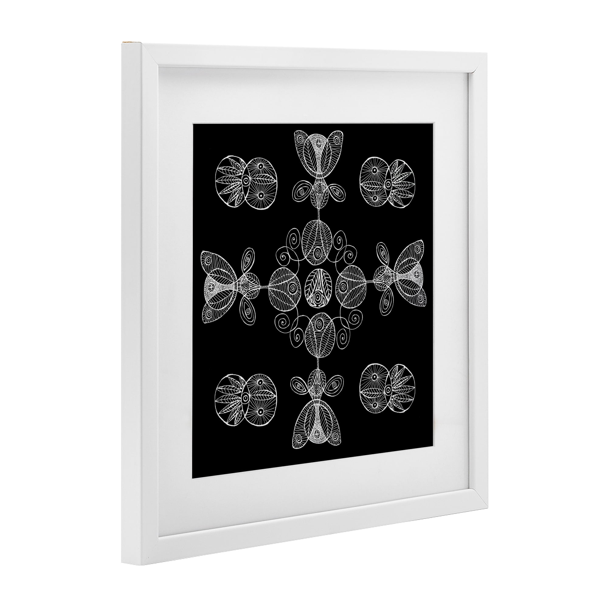 Stupell Industries Black & White Elemental Fractals White Framed Print Under Glass, design by El Perkin
