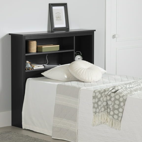 South Shore Vito Twin Bookcase Headboard with Storage, in Pure Black