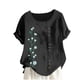 thumbnail image 1 of Blusas de Manga Corta para las Mujeres Impreso Cómodo Suelto Botón Corte Cerradura Casual Cuello Redondo Superior, 1 of 3