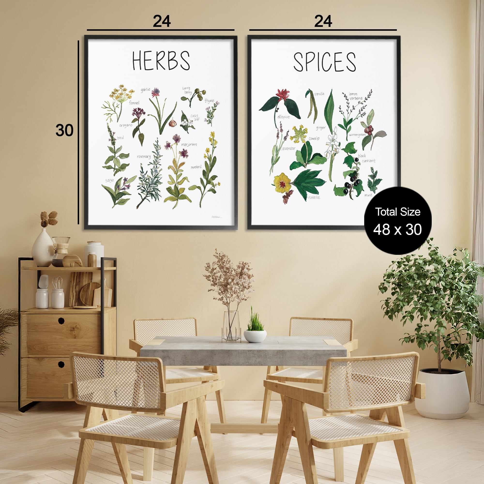 Stupell Industries Culinary Herbs & Spices 2 Piece Black Framed Giclee Art Set, design by Carol Robinson