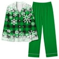 thumbnail image 2 of VBTAPA Womens Christmas Pajama Sets Snowflake Plaid Print Long Sleeve Button Down Shirt Elastic Waist Wide Leg Pants Matching Pjs Sets Xmas Jammies Holiday Sleepwear on Sale Green L, 2 of 5