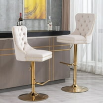 Furniture,Thick Golden Swivel Velvet Barstools Adjusatble Seat Height from 27-35 Inch, Modern Upholstered Bar Stools with Backs Comfortable Tufted for Home Pub and Kitchen Island (Beige,Set of 2)