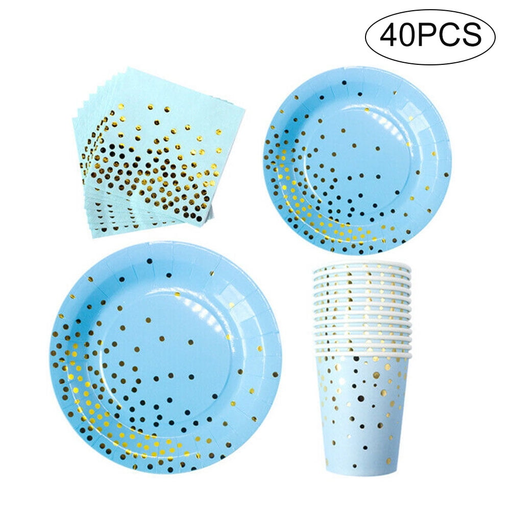 40Pcs/Set Disposable Paper Plates Cups Napkins Tableware Kit for