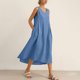 thumbnail image 5 of Vestido Corto para Mujeres Moda de Verano Sólido Cuello en V sin Mangas Bolsillo Plisado Vestido Casual Diario, 5 of 6