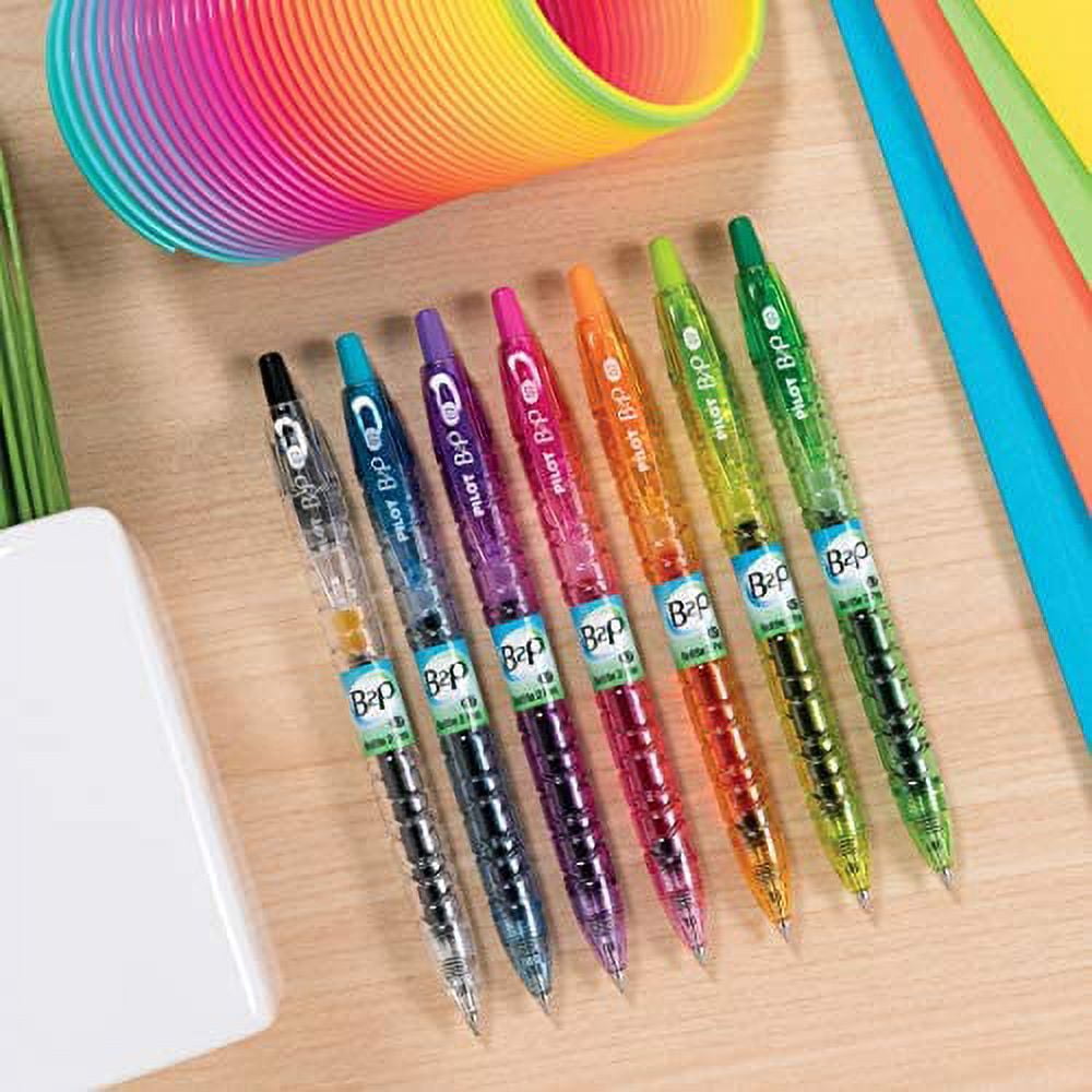 PILOT B2P Colors - Bottle to Pen Refillable & Retractable Rolling Ball Gel Pen Made From Recycled Bottles, Fine Point, Black G2 Ink/Clear Barrel, 12-Pack (36629)