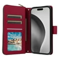 thumbnail image 3 of Allytechgroup Case for iPhone 16 Pro Max with Credit Card Slot, Built-in Shoulder Strap Lanyard PU Leather Wallet Flip Stand Case Full Body Shockproof Protective for iPhone 16 Pro Max, Winered, 3 of 7