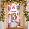 thumbnail image 6 of Pink Happy 13th Birthday Banner Glitter Design Princess Castle Backdrop Gold Lettering Colorful Balloons 13th Birthday Display for 13th Birthday Party Girls' Celebration Princess Party, 6 of 9