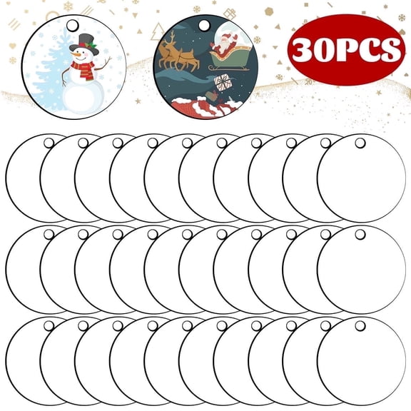 Round Sublimation Ornament Blanks for Christmas Tree Decor and DIY Crafts 3" 30 Pcs