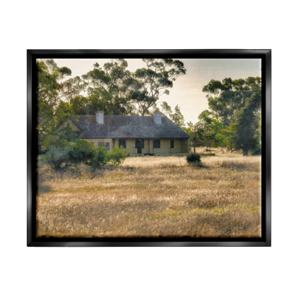 Stupell Industries Rural Cabin Grassy Landscape Landscape Photography Black Floater Framed Art Print Wall Art